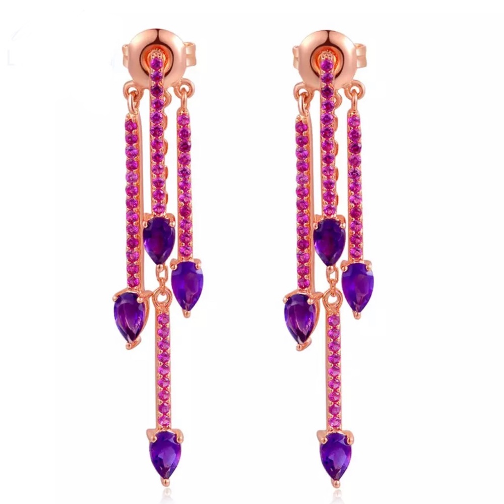 18k GP 925 Sterling silver amethysts earrings